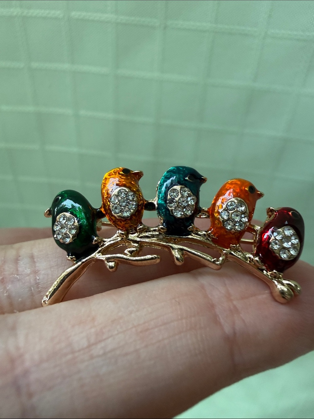 Vintage Gold-Tone Multicolor Enamel Crystal Bird Brooch - Colorful and Sparkly